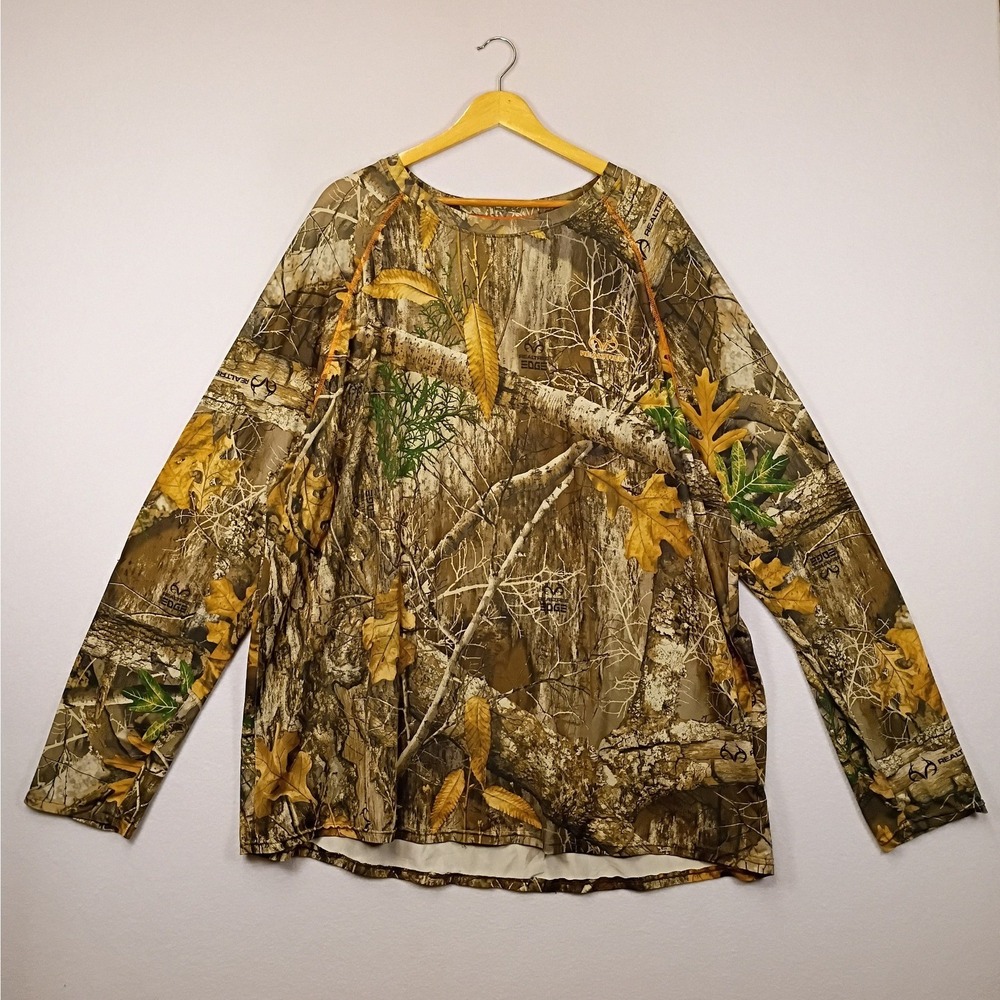 Hunting Gorpcore Realtree Mens 2XL Brown Camo Edge Performance Long Sleeve Tee